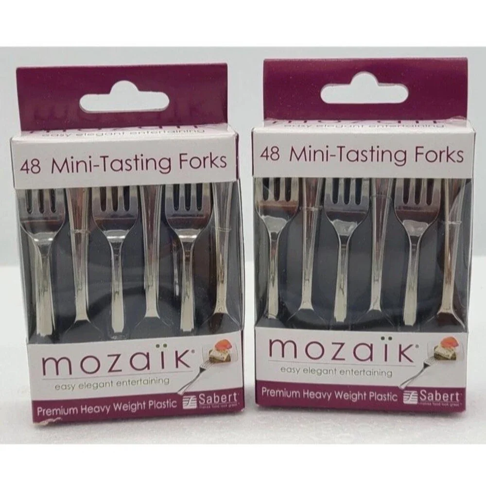 Mozaik Mini Tasting Forks Appetizer Forks Heavy Weight Plastic Lot of 2 96 total
